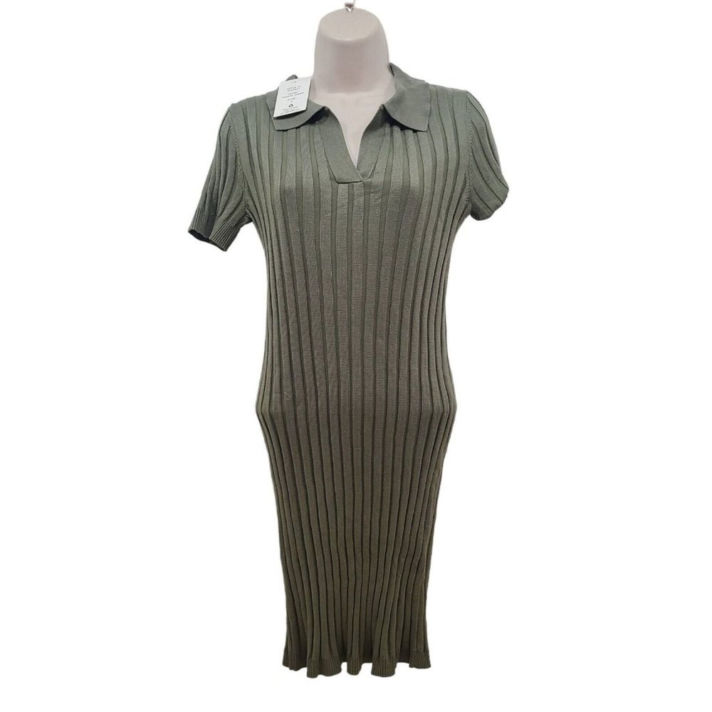 Hippie Rose Women's NWT Ribbed Knit Bodycon Knee Length Dress Olive Size MED